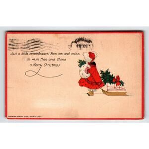 Christmas Postcard Girl Muff Sled Gifts Holly Leaves Tuck 557 Joys Of Youth 1919